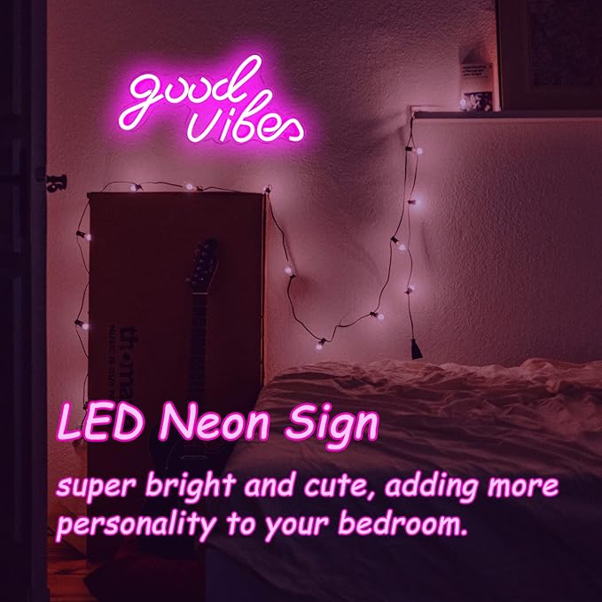 Good Vibes Neon Sign Pink Good Vibes Neon Lights USB Operated Aesthetic LED Signs for Bedroom Wall Decor Birthday Party Wedding Salon Bar Home Girl Cave