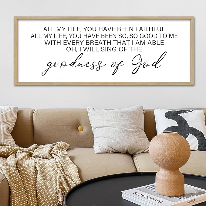 YWMZYKJGS Goodness of God Wall Decor 40"×15" Bible Verse Sign Christian Catholic Scripture Jesus Christ Prayer Large Home Office Wood Framed Wall Hanging Art (Wood)