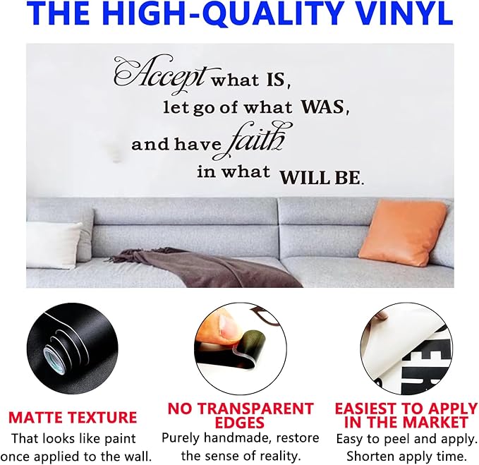 Inspirational Quotes Family Wall Stickers: Home Living Room Bedroom Vinyl Art Wall Decals - Kitchen Door Wall Decor - Accept What is Let Go of What was 21" X 11"