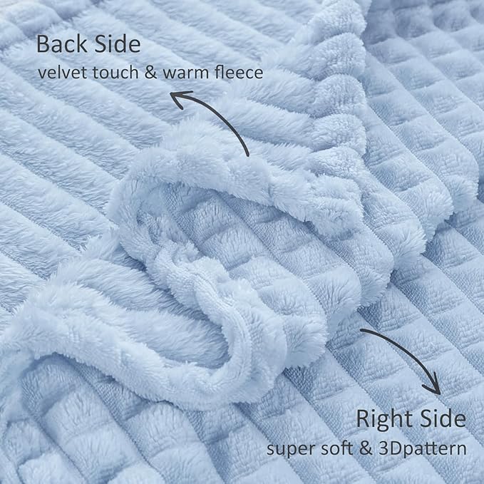 HOMRITAR Baby Blanket for Boys Soft Fluffy Fleece Toddler Blanket Stereoscopic Grid, Warmer Comfort Reversible Lightweight Bed Blankets for Infant or Newborn (Blue, 30 x 40 Inch)