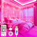HXWEIYE 300LED Untangled Curtain Lights, 9.8x9.8Ft USB Fairy Twinkle String Lights with Remote and DIY Timer, 8 Modes Window Wall Hanging Light for Bedroom Dorm Backdrop Room Decor, Pink