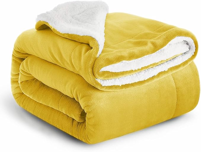 IR Imperial Rooms Gold Sherpa Fleece Throw Blanket Twin Size for Couch - Thick and Warm Fluffy Blankets for Winter, Soft and Fuzzy Twin Blanket for Bed, Yellow, 60x80 Inches