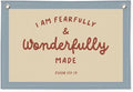 Kids Room Decor - Bible Verse Wall Hanging, 'I am Fearfully and Wonderfully Made' Linen Banner, Canvas Decoration for Classroom, Nursery - Blue