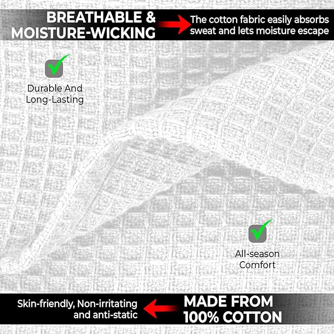 100% Cotton Blankets for Bed - Waffle Weave Blankets for Summer, Lightweight and Breathable Soft Woven Blanket for Spring (White, Queen (90" x 90"))