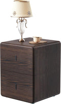 VICITON Narrow Nightstand with Drawers, Faux Leather Bedside Table, Solid Wood Drawer, Small Side Table for Bedroom (Leather Black Walnut, 15.7" x 15.7" x 19.7")