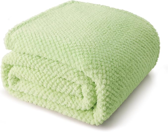Whale Flotilla Queen Size Fuzzy Fleece Blanket for Bed, 90x90 Inch Fluffy Warm Soft Jacquard Blankets for All Season, Lightweight and Cozy, Sage Green