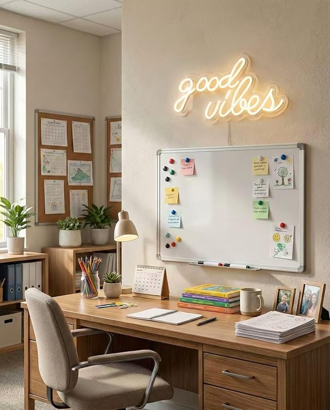 DECANIT Good Vibes Neon Sign Warm White, Boho LED Light for Wall Decor, Living Room, Wedding, Engagement Party, USB Powered 3D Art Holiday Gift, 16.1x8.3 Inch