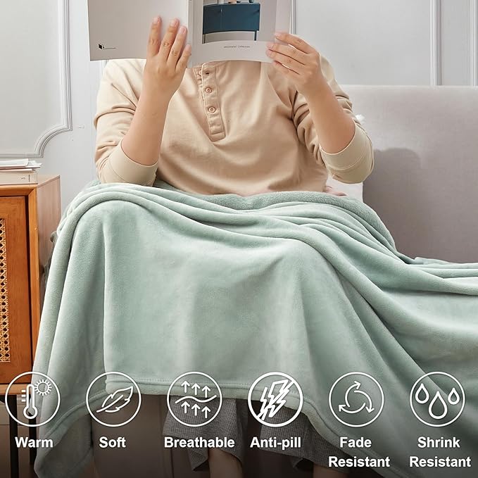 Hansleep Fleece Celadon Throw XL Blanket, Super Soft Flannel Fuzzy Plush Cozy Blanket for All Seasons, Celadon, Throw XL 50x70 Inches