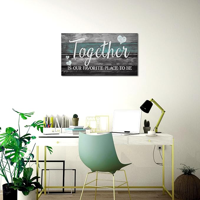 SkenoArt Family Inspirational Quotes Painting Canvas Wall Art Rustic Together is Our Favorite Place to Be Signs Bathroom Bedroom Wall Decor Easy to Hang 20"x36"