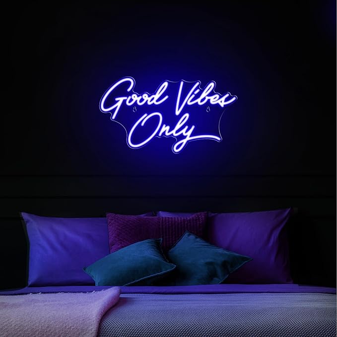 Kavaas Good Vibes Only Neon Signs for Wall Decor 17.7" x 9.9" | Blue Good Vibes Only LED Sign for Bedroom, Party, Bar, Salon - Best Gifts for Birthday, Christmas