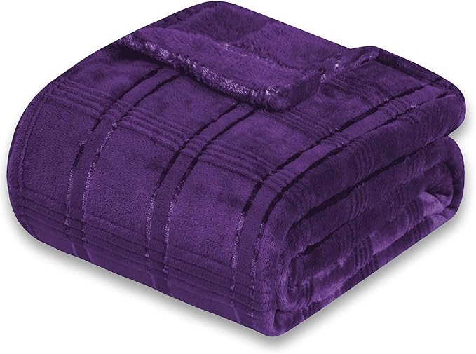 Super Soft Flannel Throw Blanket 50x60 Inches, Premium Checkered Jacquaed Silky Fleece Lightweight Bed Blanket All Season Use, Pueple Strip, 50"x60"