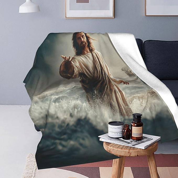 Jesus Throw Blanket Soft Warm Cozy Funny Christian Blankets Fuzzy Plush Fleece Religious Faith Jesus Blanket Gifts for Couch Bed Sofa Home Decor 40''X50''