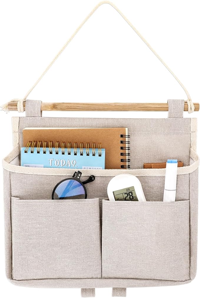 Jeffdad Hanging Canvas Organizer, Wall Door Closet Hanging Storage Bag Organizer Wall Mount Storage for Bedroom Bathroom Office Kitchen(White)