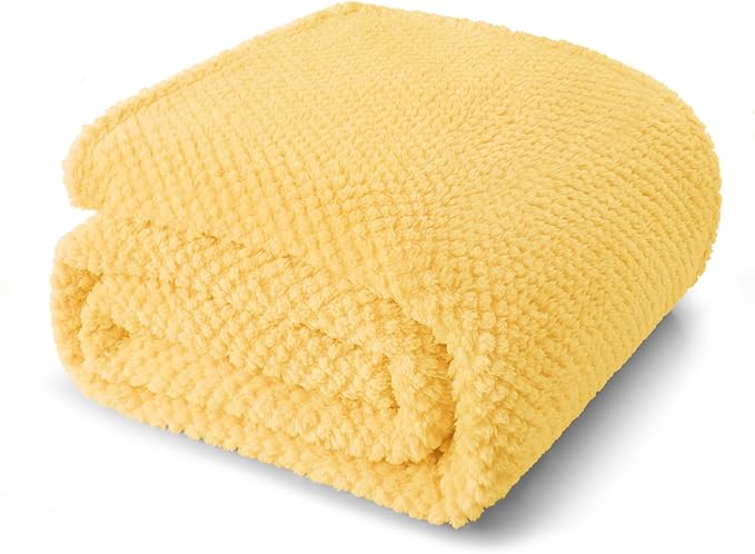 Whale Flotilla Queen Size Fuzzy Fleece Blanket for Bed, 90x90 Inch Fluffy Warm Soft Jacquard Blankets for All Season, Lightweight and Cozy, Yellow