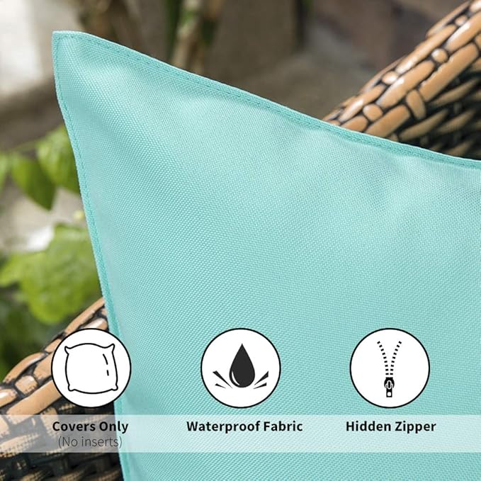 MIULEE Pack of 2 Decorative Pillow Covers Square Cushion Sham Throw Pillowcase Summer Shell Waterproof for Indoor Couch Chair Sofa Patio 16x16 Inch Light Green