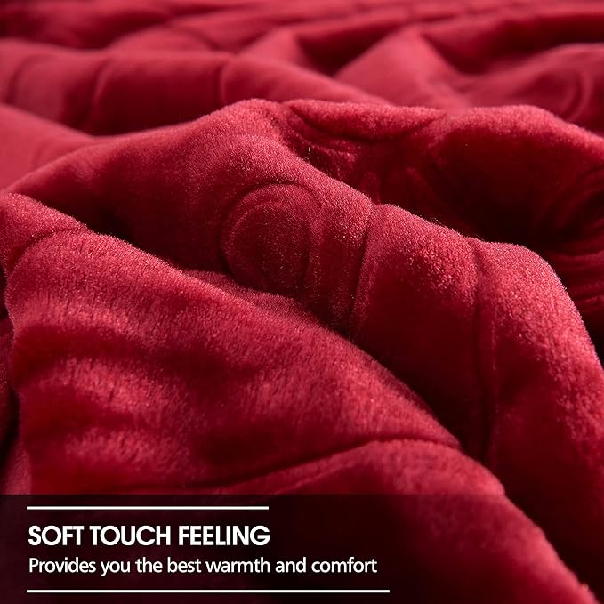 JYK Luxury Fleece Plush Blanket, Korean Mink, Queen 75" x 91" - Super Soft, Warm, Lightweight, Cozy Fuzzy Solid Color Embossed Fleece for Bed (Burgundy)