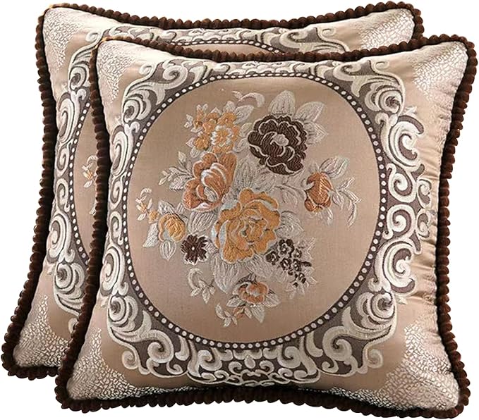 SZHELEJIAM Pillow Covers 18x18 inch,Set of 2 Pillow Cases,Jacquard Retro Embroidered Pillow Cover, Sofa Decorative Cushion Cover,for Bed Couch Sofa Living Room Soft Cushion Cases (Coffee)