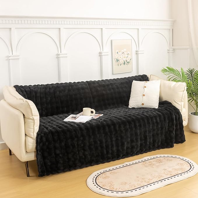 YUSOKI Luxury 3D Bubble Light Weighted Throw Blanket 2.8lb,All Ages,Home Decoration, (Black,60 * 80inches)