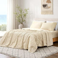 Cozy Bliss Striped Seersucker Cooling Comforter Queen Size, Lightweight Airflow Silky Cooling Bedding with Q-Max>0.45 for Bedroom, Home Decor, Hot Sleepers & Night Sweats, Khaki 90"x90"