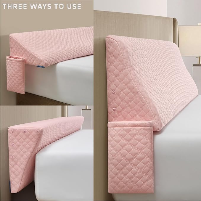 Aeropostale Foam-Filled Bed Wedge Pillow for Twin Beds – Dorm, Kids & Teen Rooms – Headboard Gap Filler with Side Pocket for Bedside Essentials, Blush