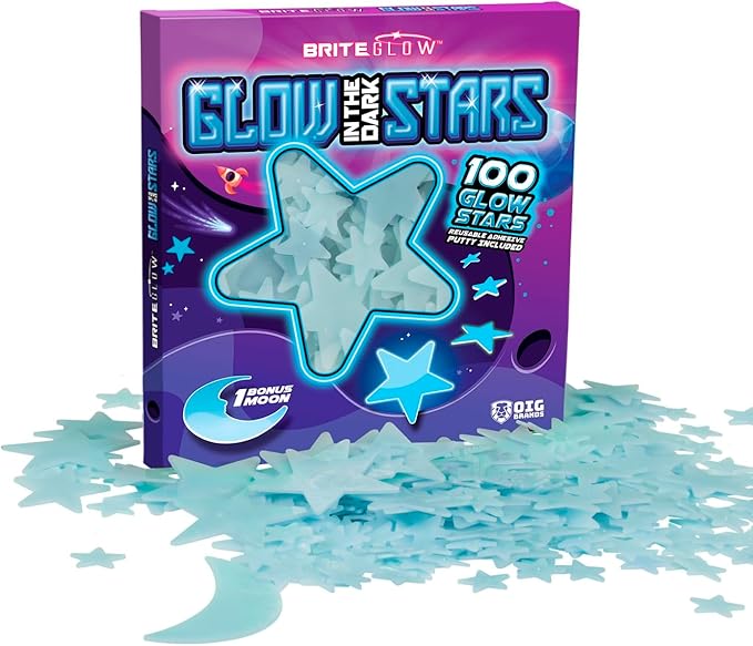 100 Pcs Glow in The Dark Stars with Moon - Luminous 3D Wall Stickers Night Light for Boys & Girls Room Decor - Bedroom Ceiling Space Kids Wallpaper Funky Decor - Glowing Stars Tape Stickers for Kids