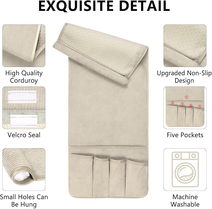 Couch Organizer Remote Control Holder Armchair Caddy, Anti Slip Corduroy Tv Remote Holder Couch Caddy with 5 Pockets for Storage Couch Accessories Bedside Organizer Senior Citizen Gifts