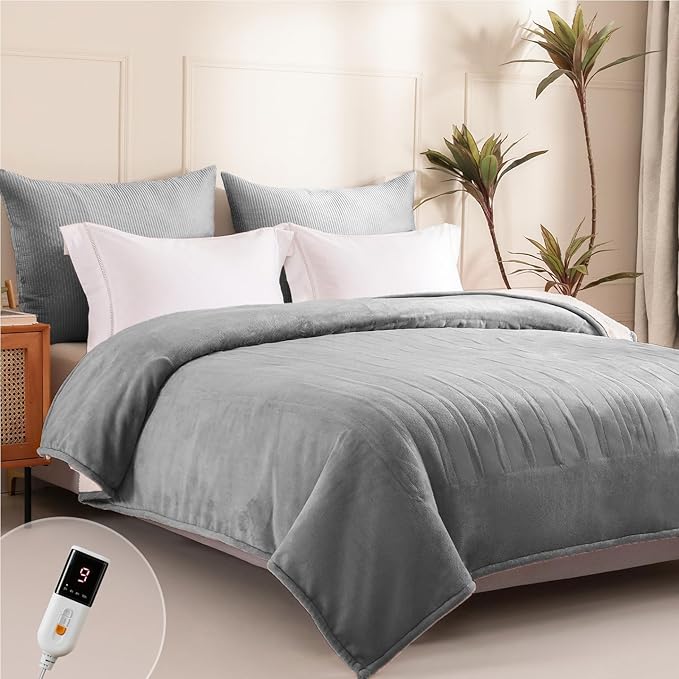 Heated Blanket Twin Size - Single Controllers Electric Blanket Twin with 9 Heat Settings & 10 Hour Auto Off,Overheat Protection,Machine Washable 62"x84" (Dark Gray)