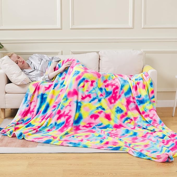 Colorful Blanket Queen Size- Premium Lightweight Anti-Static Rainbow Throw Soft Couth Sofa Cozy Warm Flannel Blankets Plush Gift for Daughter Mom, Bedroom Decor 90" x 90"(Rainbow Queen)