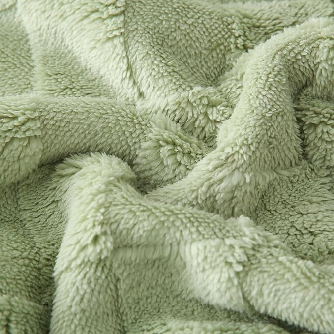 Sherpa Throw Blanket for Couch, Flannel Cozy Soft Thick Blanket for Bed - Fleece, Sage Green, 60x80 Inches