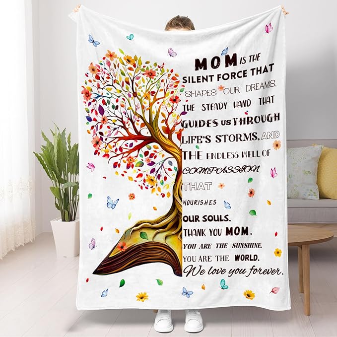 Gifts for Mom Blankets Inspirational Gifts Blanket for Mom Cozy Floral Flannel Blankets Soft Thanksgiving Christmas Birthday Gift Blankets for Woman Plush Bed Couch Cover for Grandma 50" X 60"