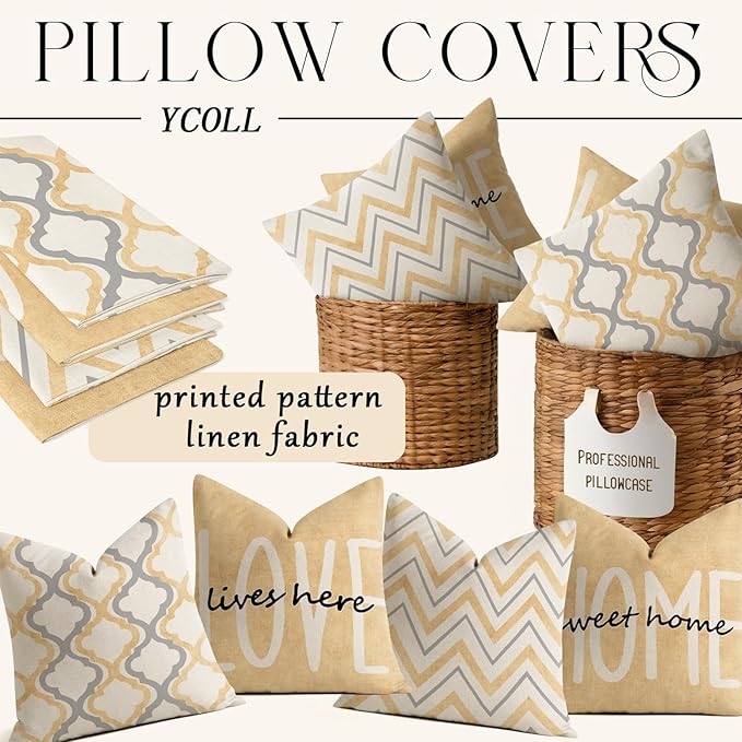 YCOLL Farmhouse Pillow Covers 20x20 Set of 4 Throw Pillow Covers Rustic Linen Decorative Pillows Square Cushion Covers for Couch Sofa Bedroom Home Decor