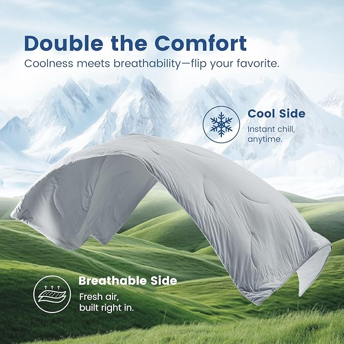 Cozy Bliss Cooling Comforter Cali King Size, Reversible Lightweight Cooling Blankets for Hot Sleepers and Night Sweats, Q-Max>0.45 Soft Breathable Silky Smooth Summer Comforter, Cool Grey, 106"x96"