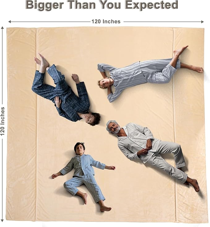 PHF Oversized King Big Fleece Blanket 120"x120", No Shed No Pilling Extra Large Soft Blanket, Giant 10'x 10' Lightweight for Bed, Sofa Travel and Camping, Suitable for All Season, Beige