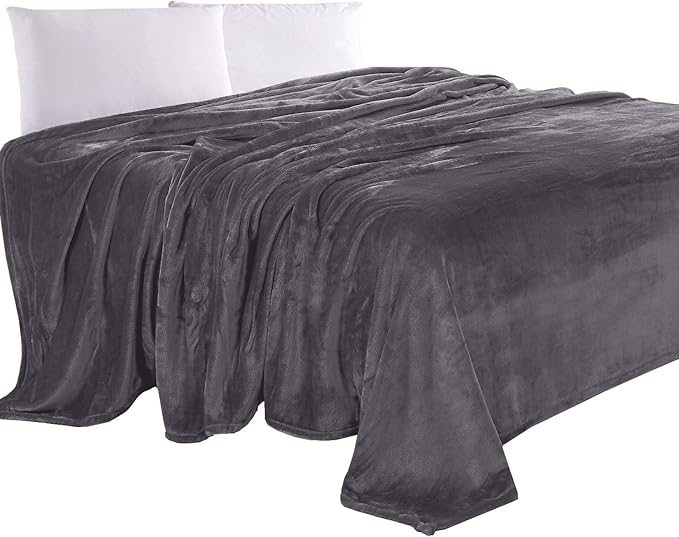 Elegant Comfort Luxury Velvety Feel Blanket, All-Season Lightweight Blanket, Ultra Plush, Soft, Cozy-Fuzzy Flannel Fleece for Couch, Sofa, Bed, Travel, Solid Design, Full/Queen, Grey