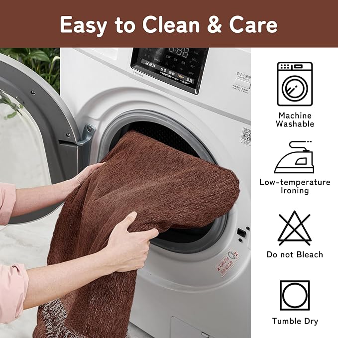 HANDONTIME Chocolate Couch Covers for Sofa Couch Slipcover with Non-Knot Tassels Washable Sofa Protector for Dogs Chenille Couch Covers for 3 Cushion Couch Pet Friendly Durable Slipcovers, 91"x118"