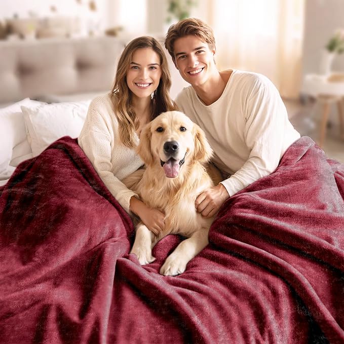 JYK Fleece Plush Blanket - 4.4 LB, 1 Ply Lightweight Korean Style Mink Blanket, King 85" x 95" - Super Soft, Warm & Cozy, Microfiber Bed Blanket for All Seasons, Burgundy