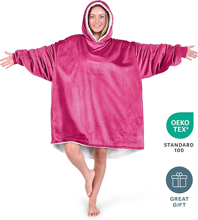 Bare Home Wearable Blanket Hoodie - Soft Plush Sherpa - Warm and Cozy - Oversized Wearable Blanket - Adult & Kid Sizes