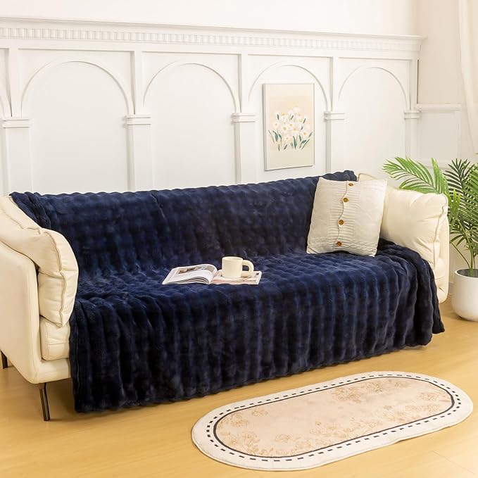 YUSOKI Luxury 3D Bubble Light Weighted Throw Blanket 1.8lb,All Ages,Home Decoration, (Navy,50 * 60inches)
