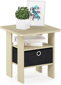 Furinno ANDREY Side Table, End Table, Night Stand with Open Shelves and Storage Bin, Bedside Table, for Living Room, Bedroom, Steam Beech