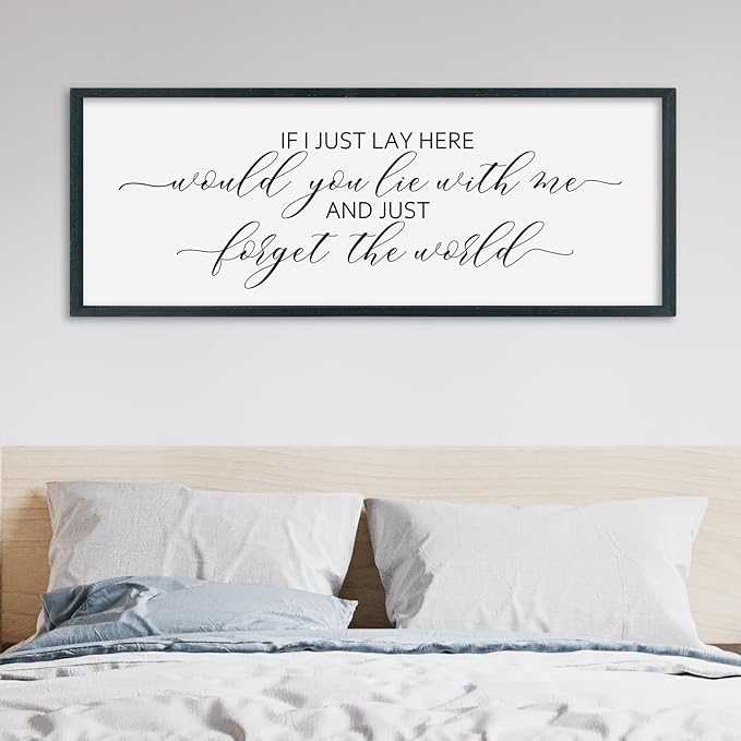 SRSZHIYUE Modern Romantic Wall Decor If I Lay Here Would You Lie With Me Sign 32"×12" for Couples Simple Rustic Home Bedroom Above Bed Large Plaque Wood Framed Wall Hanging (Black)