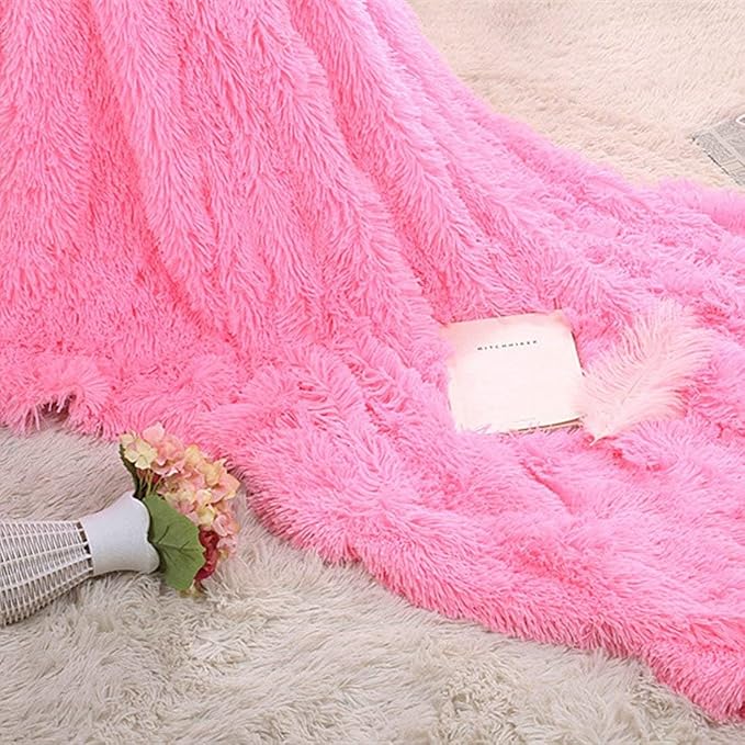 Plush Super Soft Blanket Bedding Sofa Cover Furry Fuzzy Fur Warm Throw Qulit Cozy Couch Blanket for Winter (Throw (51" x 63"), Pink)