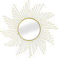 Large Gold Sunburst Mirror - 31" Starburst Wall Mirror with 12" Round Glass, Mid-Century Modern Elegant Gold Sun Mirrors for Living Room, Bedroom, Entryway Decor