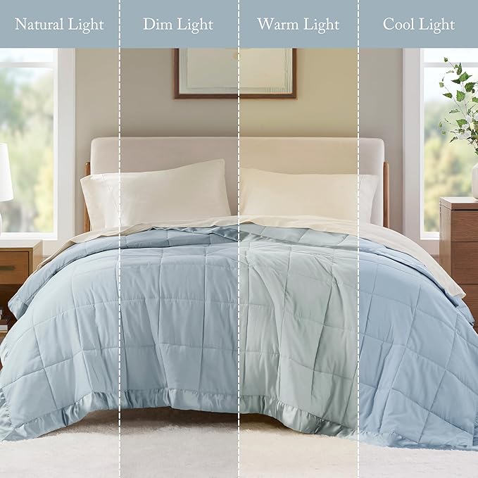 Madison Park Windom Down Alternative Blanket, Premium 3M Scotchgard Moisture Wicking Treatment, Lightweight and Soft Bed Cover For All Season, Satin Trim, Blue King