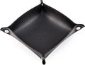 SANQIANWAN PU Leather Arc Edge Jewelry Valet Tray for Man and Women, Portable Mini Entryway Table Tray Bedside Nightstand Desk Tray Small Travel Dish Plate for Key,Wallet,Watch,Coin (Black)