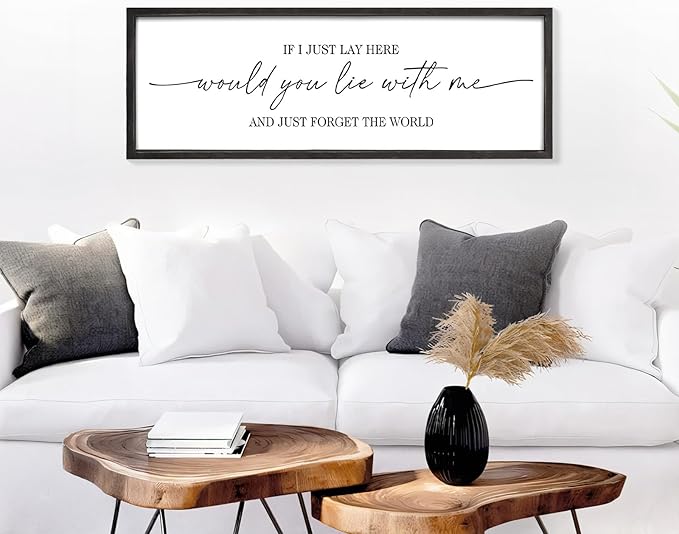 MODE HOME Farmhouse Bedroom Wall Art Above Bed with Title If I Just Lay Here Would You Lie With Me, Large Framed Wall Sign for Master Bedroom Wall Decor, Rustic Wall Art for Home Decor 42 x 15 Inch
