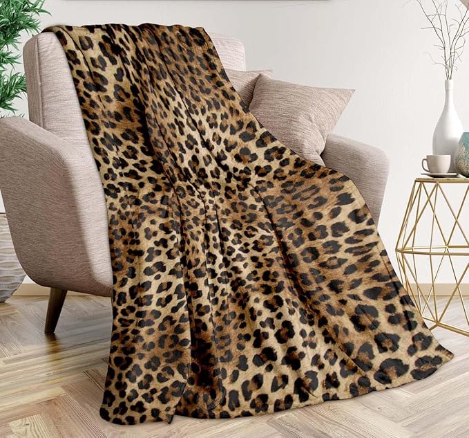 Cheetah Leopard Print Throw Blanket Ultra-Soft Cozy Leopard Decor Fleece Blankets Lightweight Cheetah Blanket for Couch Sofa Bedding Home Decor (60" L x 50" W, Leopard)