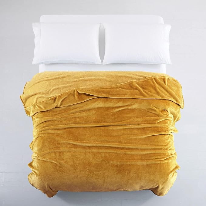 IR Imperial Rooms Fleece Blanket Twin Size 60x80 Inches - Super Soft Fluffy Throw Blanket for Sofa and Bed - Warm and Cozy Lightweight 400 GSM Microfiber Bed Throws Blankets (Twin, Mustard)