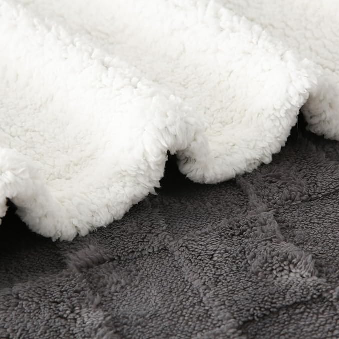 Sherpa Throw Blanket for Couch, Flannel Cozy Soft Thick Blanket for Bed - Fleece, Grey, 60x80 Inches