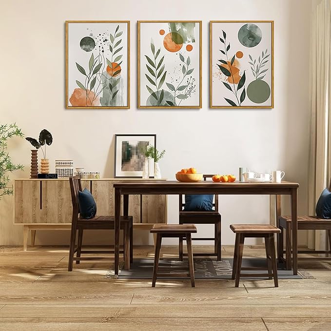 Wodkwq 3 Piece boho Abstract Botanical Canvas Wall Art Framed,Minimalist Watercolor Wall Art,Modern Nordic Wall Decor,Orange Sage Green Prints For Living Room,Bedroom,Office 12x16in