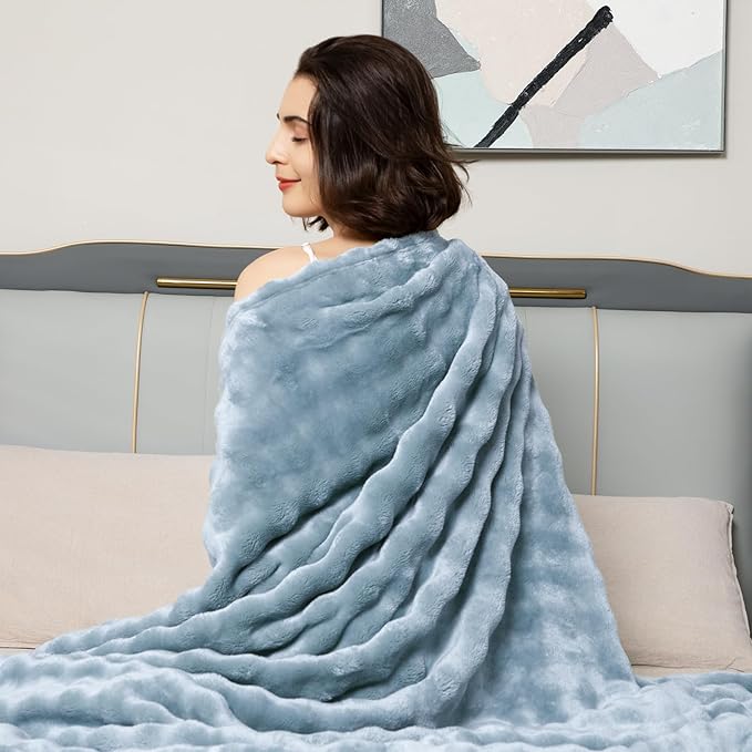 Comelady Fleece Blanket Queen Size for Bed,3D Bubble Warm Fluffy Throw Blanket for Couch Sofa Room Decor-Lightweight Cozy Fuzzy Blanket for All Seasons(Ashley Blue,90"×90")